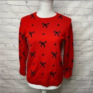 Charter Club Red Black Sequin Bow Sweater Medium Petite